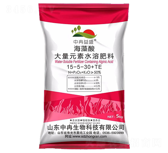 海藻酸大量元素水溶肥料15-5-30+TE-中冉生物